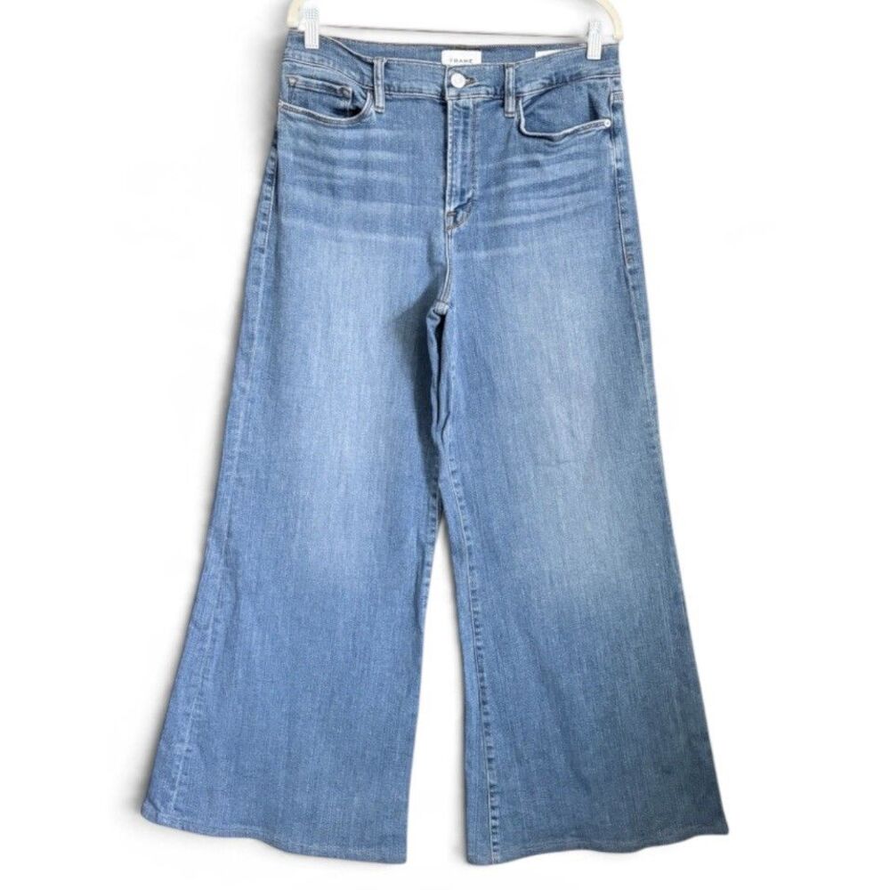 FRAME Le Palazzo Jeans 33 High Rise Ultra Wide Leg Stretch Denim Hemmed to 30”